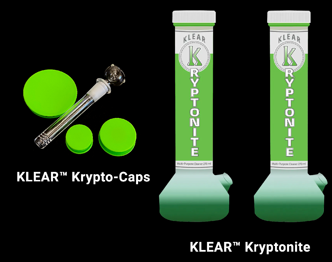 Bong caps Kryptonite Twin bong cleaning solution with Free Resolution caps. The green slim 420 and 710 coat relax rinse cleaner. For your 420 bong and 710 dab bong cleaner.  Krypto-Caps