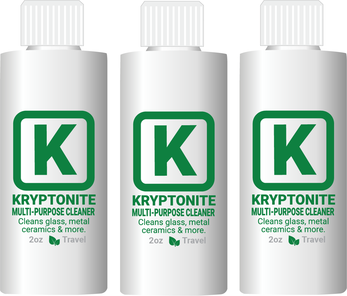 KLEAR Kryptonite Bong Cleaner Travel Triple Pack 420  pipe cleaning solution. Best formula420 bong cleaning solution kryptonite coats the glass for best results.  710 cleaning solution