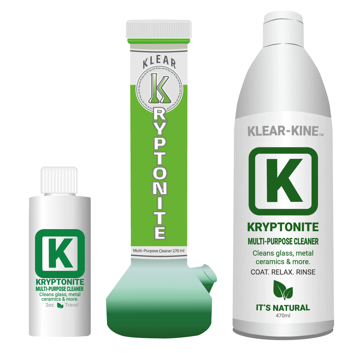 KLEAR Kryptonite cousin pack 3 bottle of the best 420 bong cleaning solutions coat relax rinse bong cleaner for 710 dab rigs 